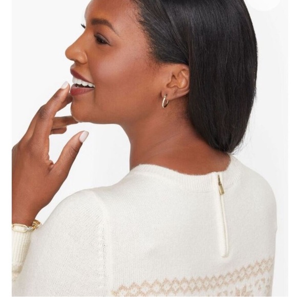 Talbots Women’s Shimmer Snowflake Fair Isle Crewneck Sweater Size XS Cream/Gold‎ - Picture 2 of 9
